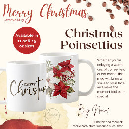 Merry Christmas Poinsettias Ceramic Mug