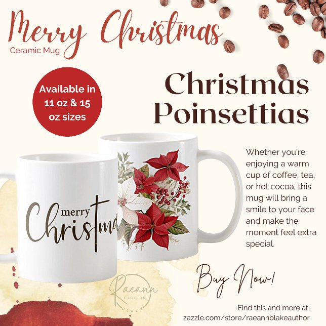 Merry Christmas Poinsettias Ceramic Mug (Creator Uploaded)