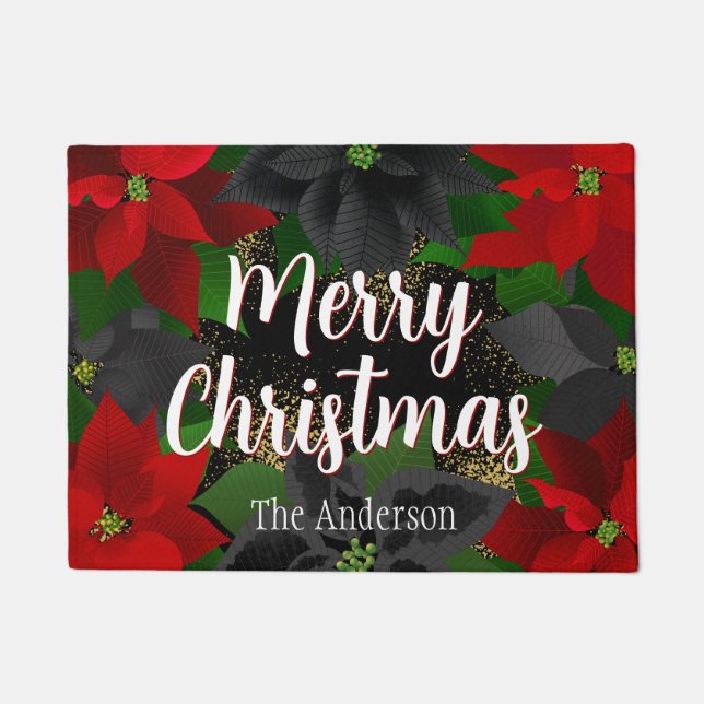Merry Christmas Poinsettias Doormat (Front)