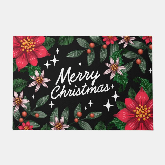 Merry Christmas Poinsettias  Doormat (Front)