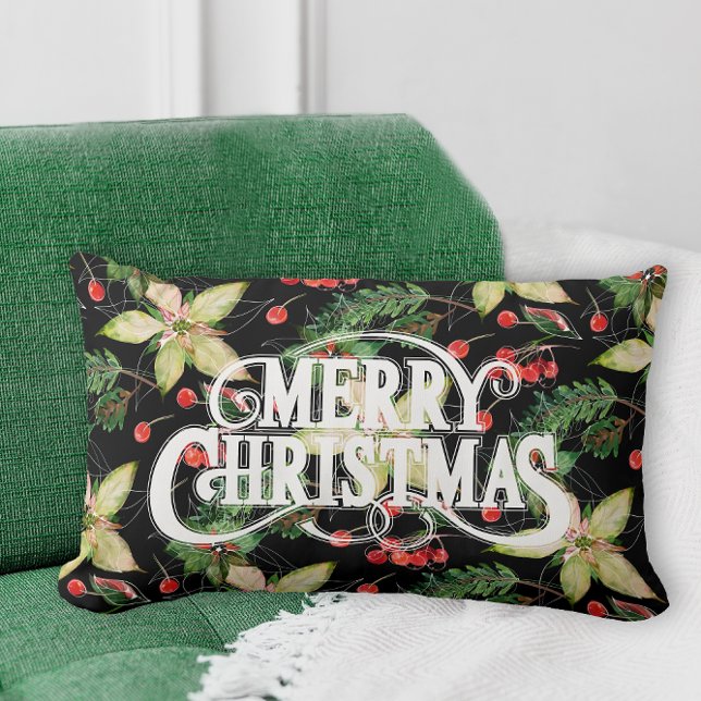 Merry Christmas Poinsettias Holiday Lumbar Cushion (Creator Uploaded)
