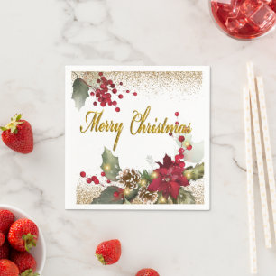 Merry Christmas Pointsettias Paper Napkins