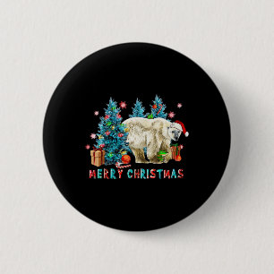 Merry Christmas Polar Bear And Tree Lights Xmas Me 6 Cm Round Badge