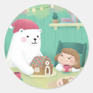 Merry Christmas: Polar Bear & Child Classic Round Sticker