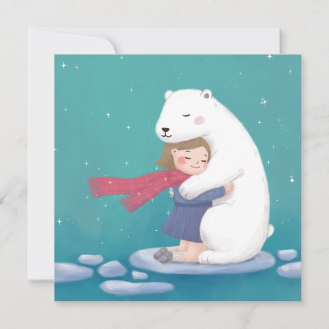 Merry Christmas: Polar Bear & Child Illustration Holiday Card (Front)