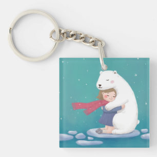 Merry Christmas: Polar Bear & Child Illustration Key Ring