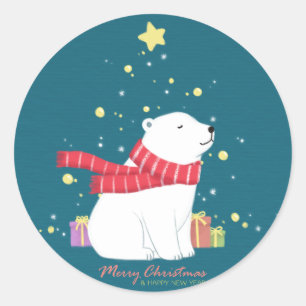 Merry Christmas: Polar Bear Illustration Art Classic Round Sticker