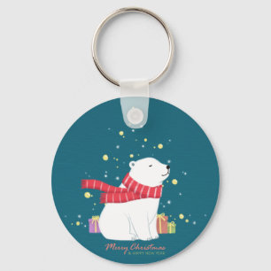 Merry Christmas: Polar Bear Illustration Art Key Ring
