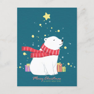 Merry Christmas: Polar Bear Illustration Art Postcard
