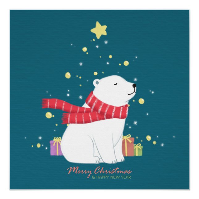 Merry Christmas: Polar Bear Illustration Art Poster (Front)