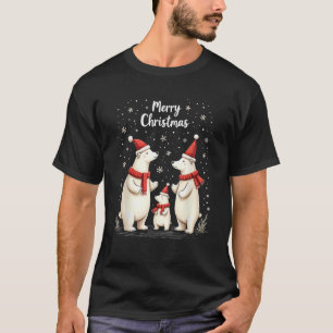 Merry Christmas Polar Bear Santa Hat Claus Animal  T-Shirt