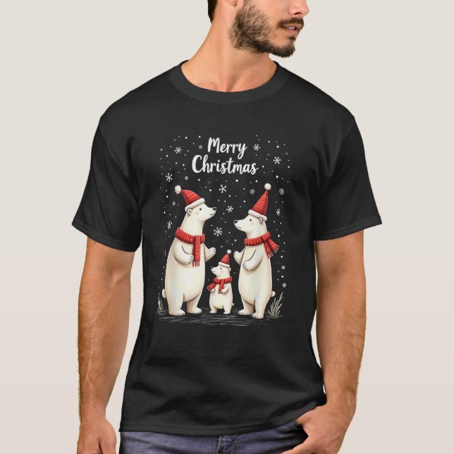 Merry Christmas Polar Bear Santa Hat Claus Animal  T-Shirt (Front)
