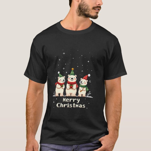 Merry Christmas Polar Bear Santa Hat Claus Animal  T-Shirt (Front)