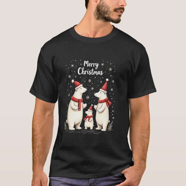 Merry Christmas Polar Bear Santa Hat Claus Animal  T-Shirt (Front)