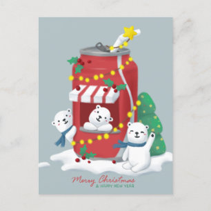 Merry Christmas: Polar Bear & Soda Can Postcard