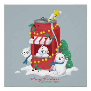 Merry Christmas: Polar Bear & Soda Can Poster