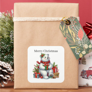 Merry Christmas polar bear Square Sticker