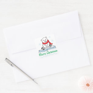 Merry Christmas Polar Bear Square Sticker