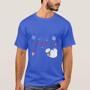 Merry Christmas Polar Bear with Snowflakes T-Shirt