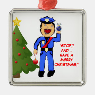 Merry Christmas Police Officer Metal Tree Decoration