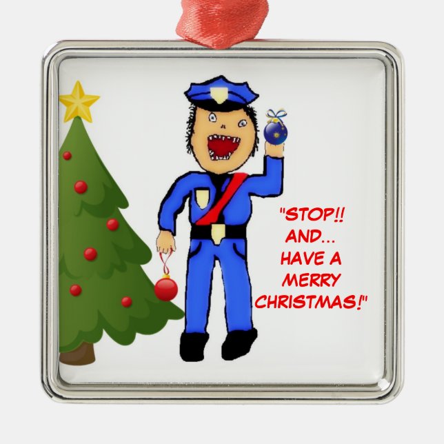 Merry Christmas Police Officer Metal Tree Decoration (Front)