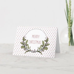 Merry Christmas Polka Dot Mistletoe Wreath  Holiday Card