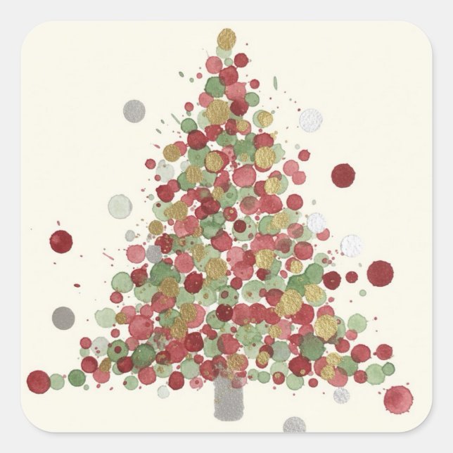 Merry Christmas Polka Dot Tree Square Sticker (Front)