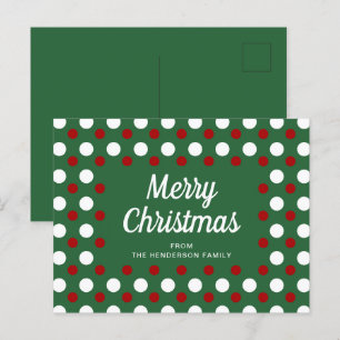 Merry Christmas Polka Dots Green Postcard