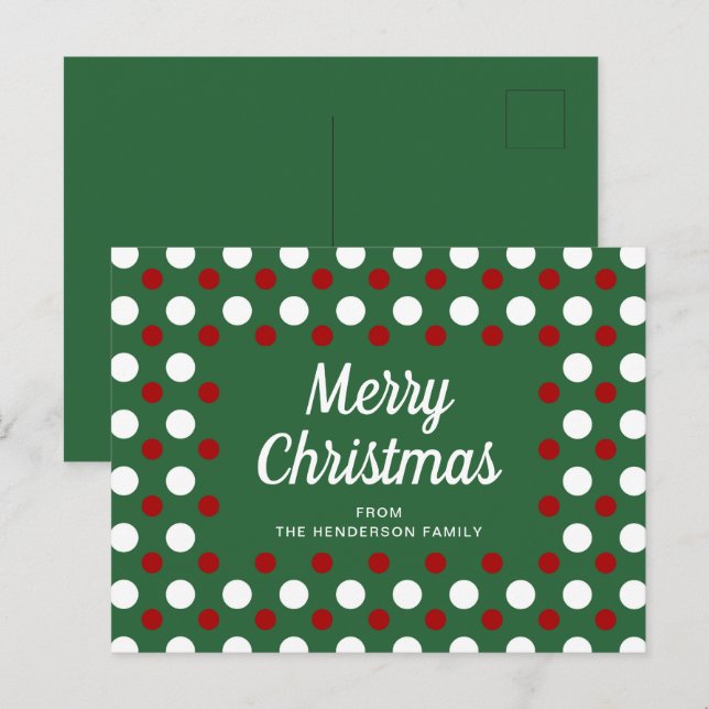 Merry Christmas Polka Dots Green  Postcard (Front/Back)