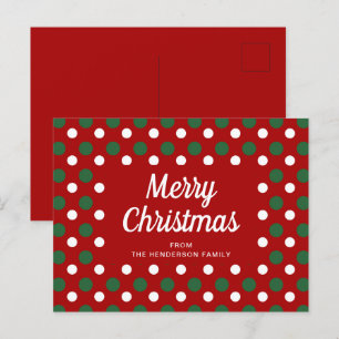 Merry Christmas Polka Dots Red Postcard