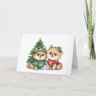 Merry Christmas Pomeranian Dogs Holiday Card
