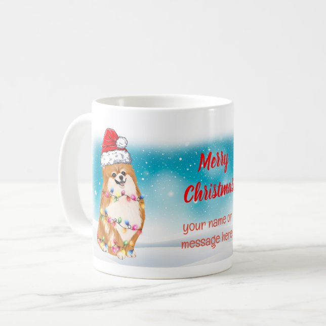 Merry Christmas Pomeranian Pet Dog Lover Santa Coffee Mug (Front Left)