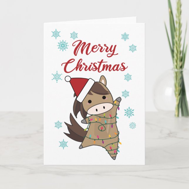Merry Christmas Ponny Horse Snow Winter Horses Card (Front)