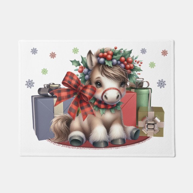 Merry Christmas Pony Doormat (Front)