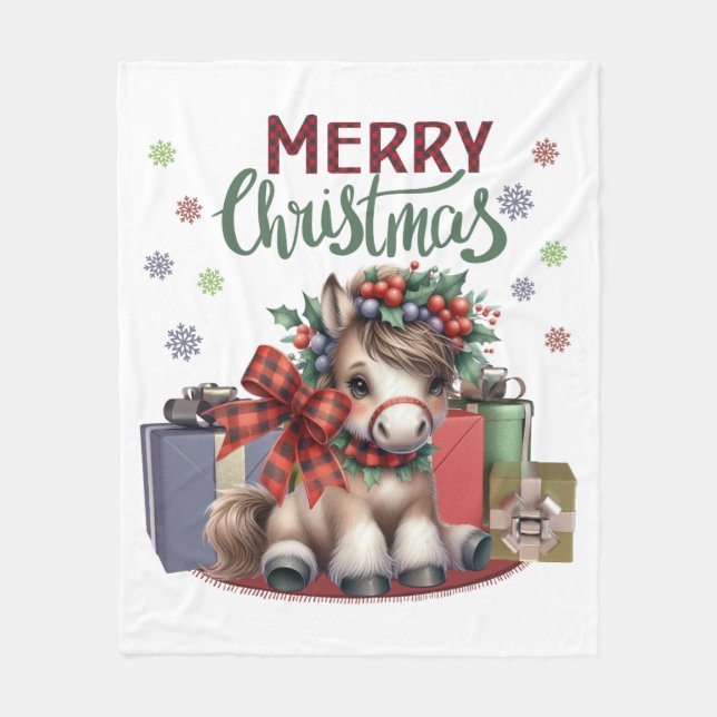 Merry Christmas Pony Fleece Blanket (Front)