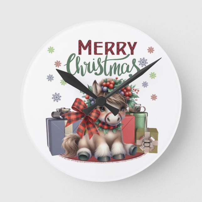 Merry Christmas Pony Round Clock (Front)