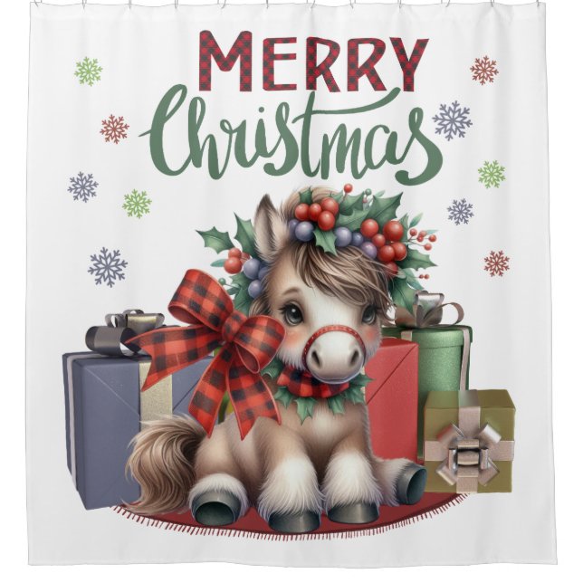 Merry Christmas Pony Shower Curtain (Front)