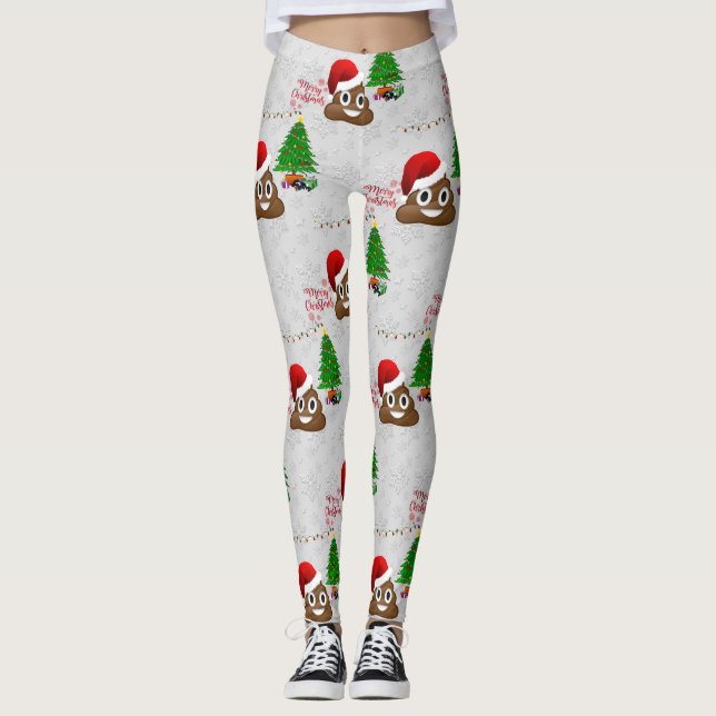merry christmas poo emoji leggings (Front)
