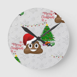 merry christmas poo emoji round clock