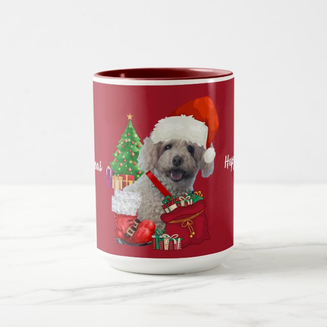 Merry Christmas Poodle Red Coffee Mug (Center)