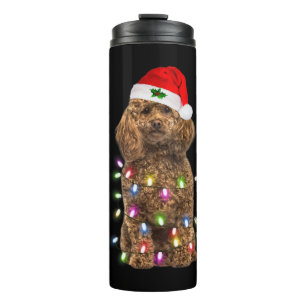 Merry Christmas Poodle Santa Hat Lights Xmas Thermal Tumbler