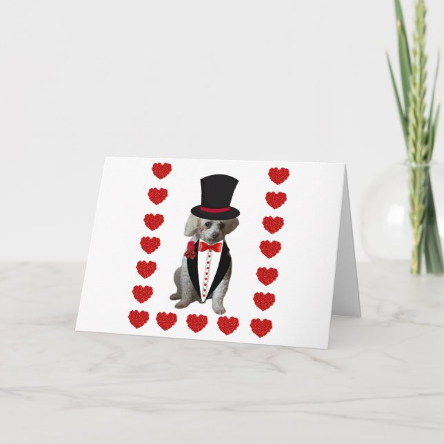 Merry Christmas Poodle Tuxedo Folded Note Card (Front)