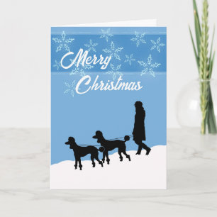Merry Christmas Poodle Walks in the Snow Holiday Card