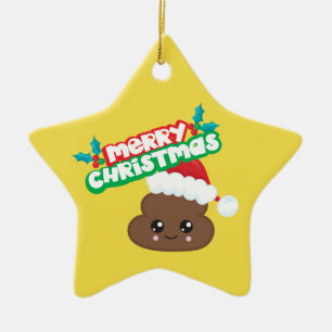 Merry Christmas Poop Emoji Star Ornament