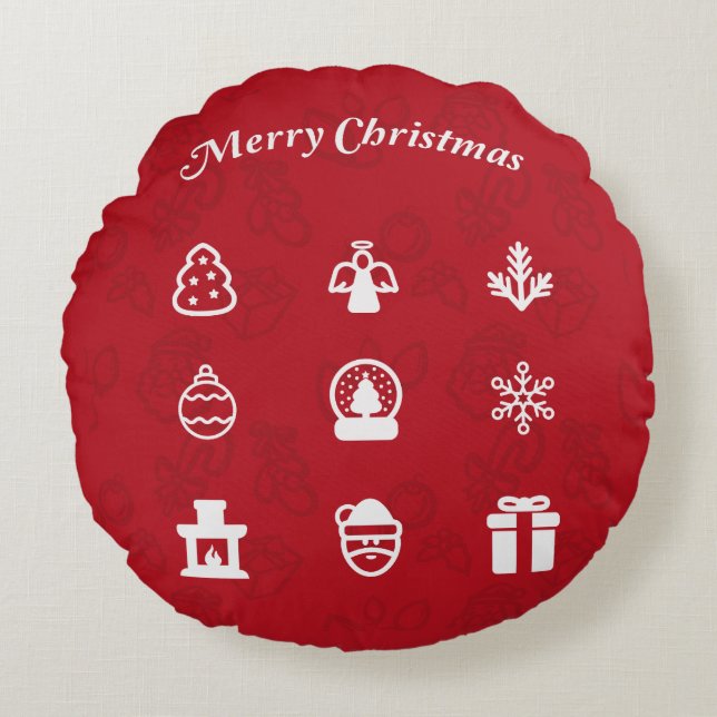 Merry Christmas Popular Icons set Round Cushion (Front)