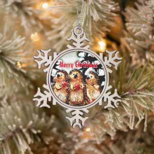 Merry Christmas Porcupine Snowflake Pewter Christmas Ornament