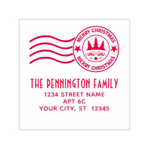 Merry Christmas Postage #1 Name Return Address  Self-inking Stamp