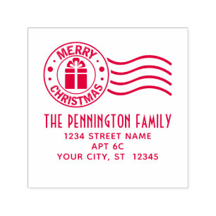 Merry Christmas Postage #2 Name Return Address Self-inking Stamp