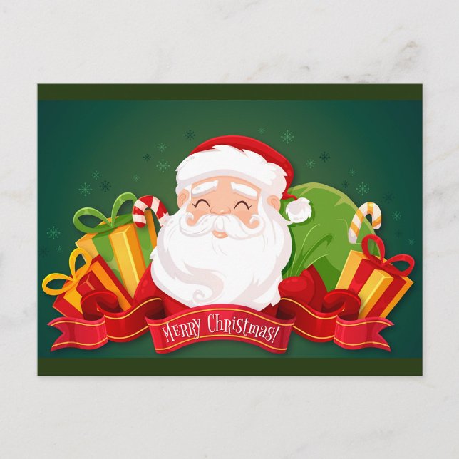 Merry Christmas Postcard (Illustration of Santa Claus with a white beard and red hat!)