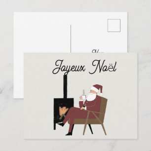 Merry Christmas Postcard Santa Claus Fireplace